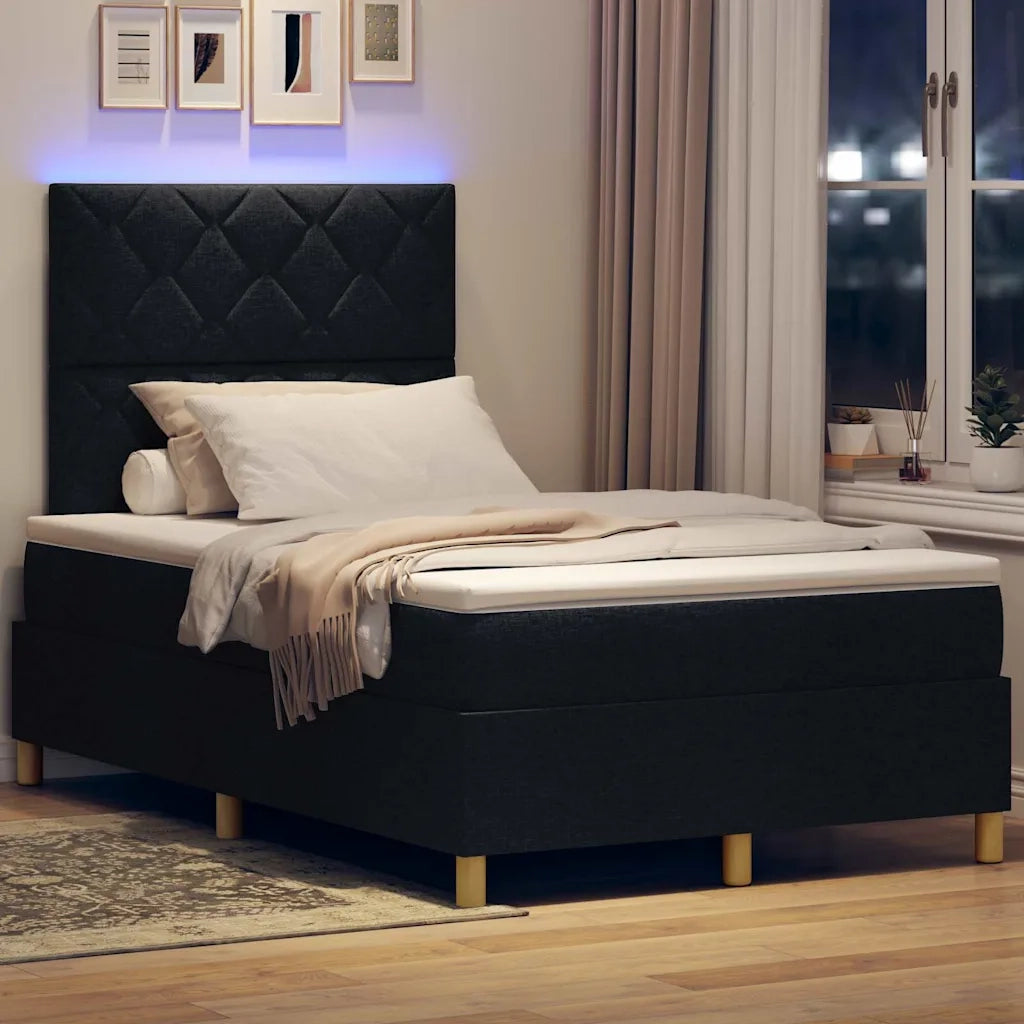 Letto a Sorgente LED con materasso Nero 120 x 190 cm Tessuto