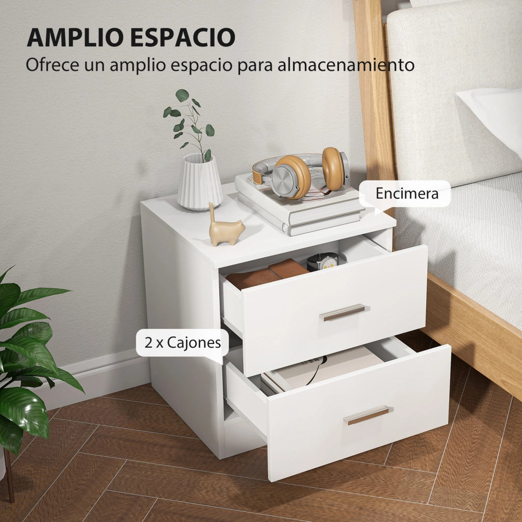 Comodino con 2 cassetti ¨C Xylo ¨C Bianco 45x39,5x49 cm