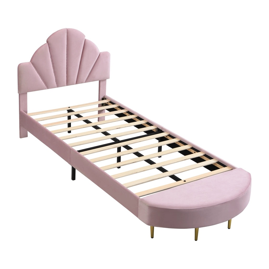 Upholstered Bed;90x200 cm;with velvet headboard;including bench;pink