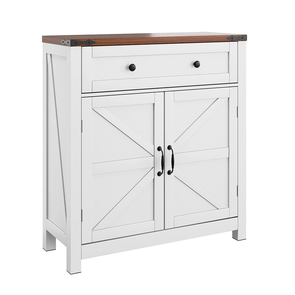 Armadio stile country - Xylo - bianco con piano noce e cassetti