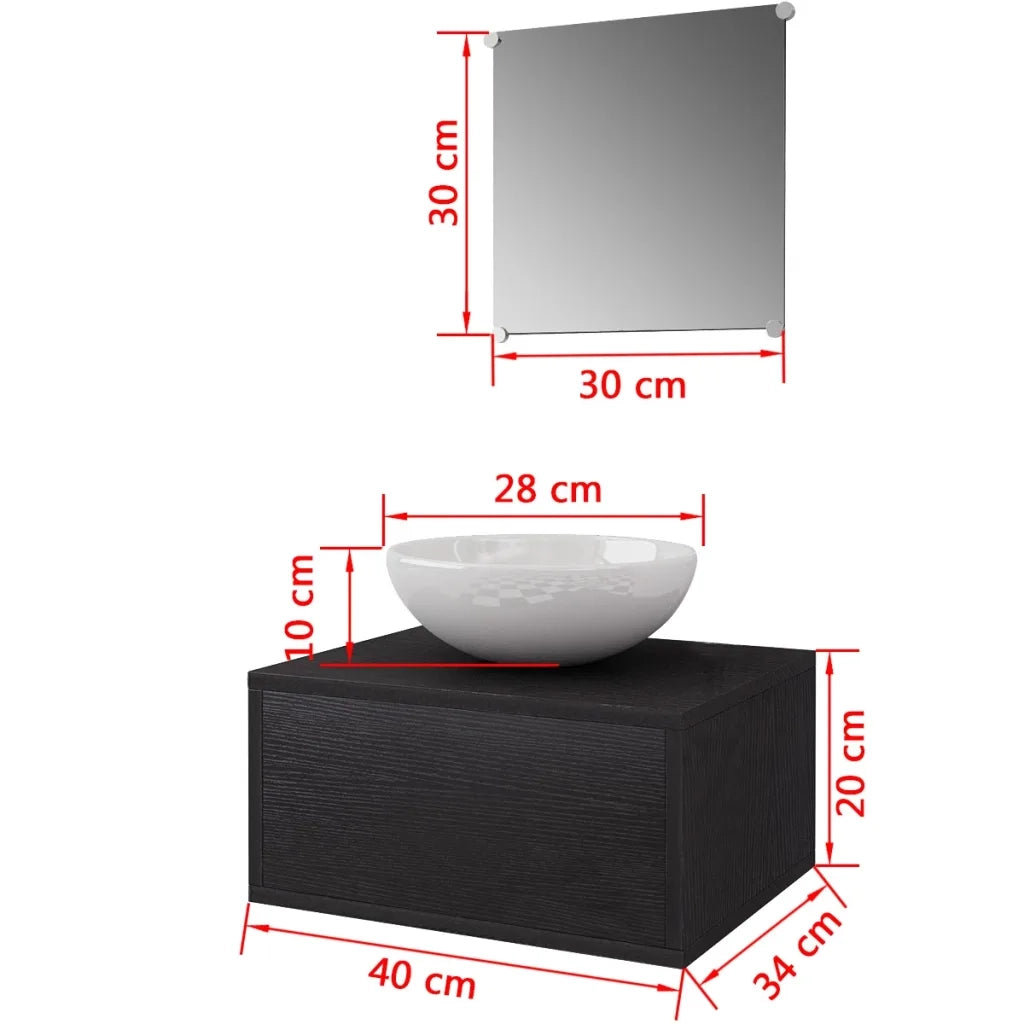 Set Mobili da Bagno con Lavabo 3 pz-Mobile per bagno Nero