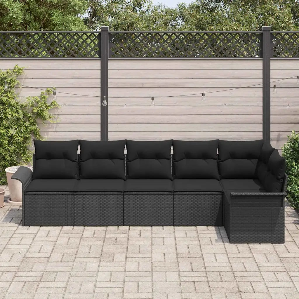 Set Divano da Giardino con cuscino 6 pcs Nero polyrattan