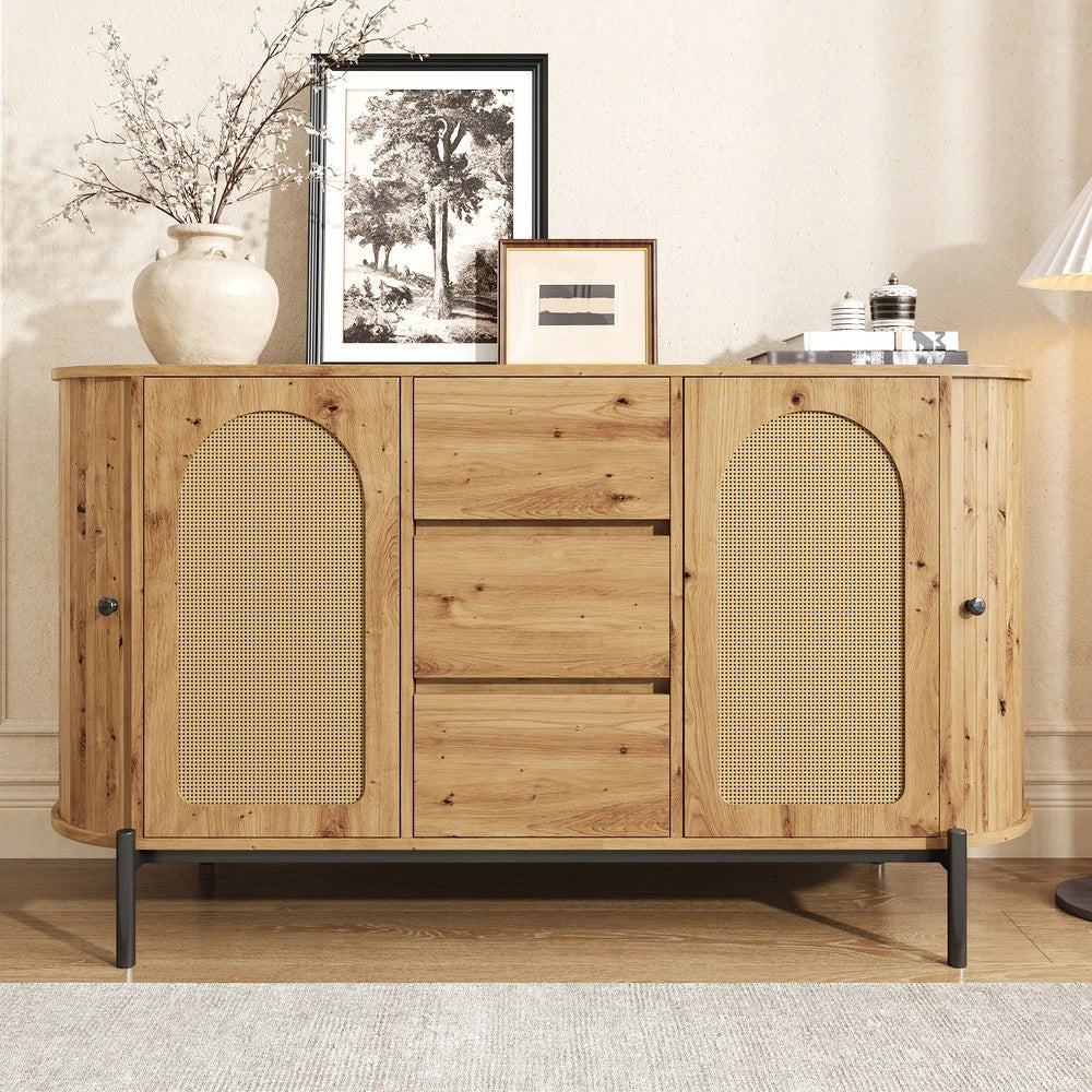 Credenza Ovale con Rattan e Cassetti ¨C MINIMAL ¨C Legno e Metallo
