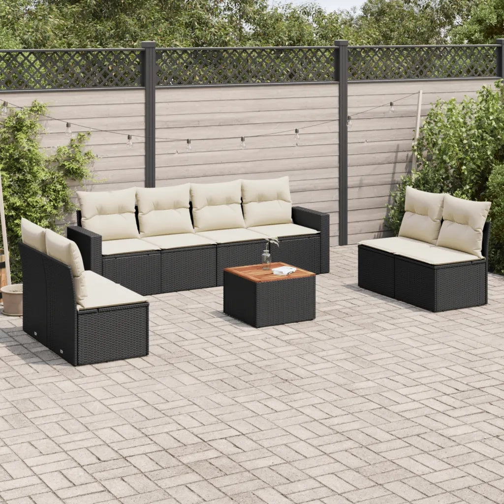 Set Divani da Giardino 9 pz con Cuscini Nero in Polyrattan 3256413