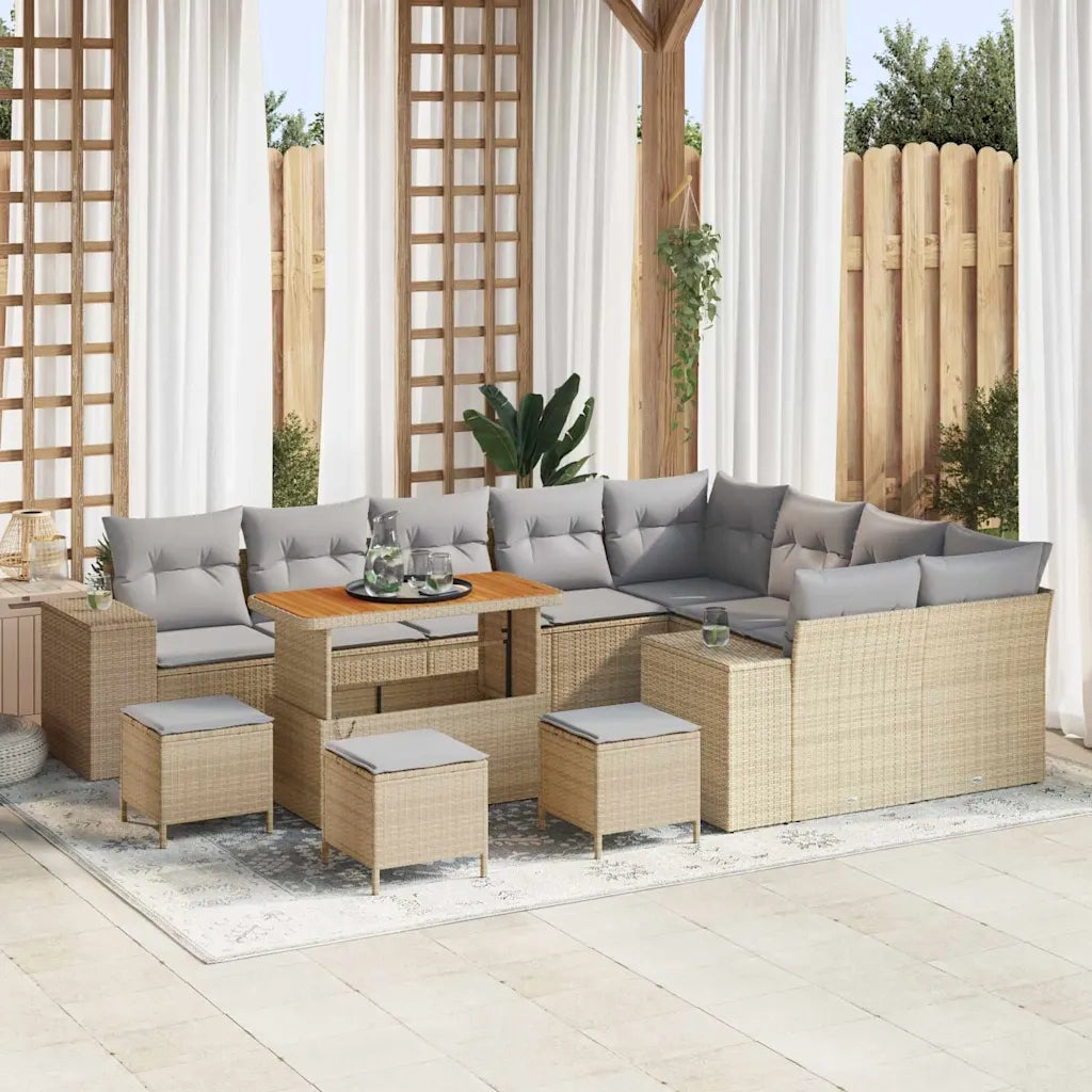 Set Divano da Giardino con cuscino 13 pcs Beige polyrattan