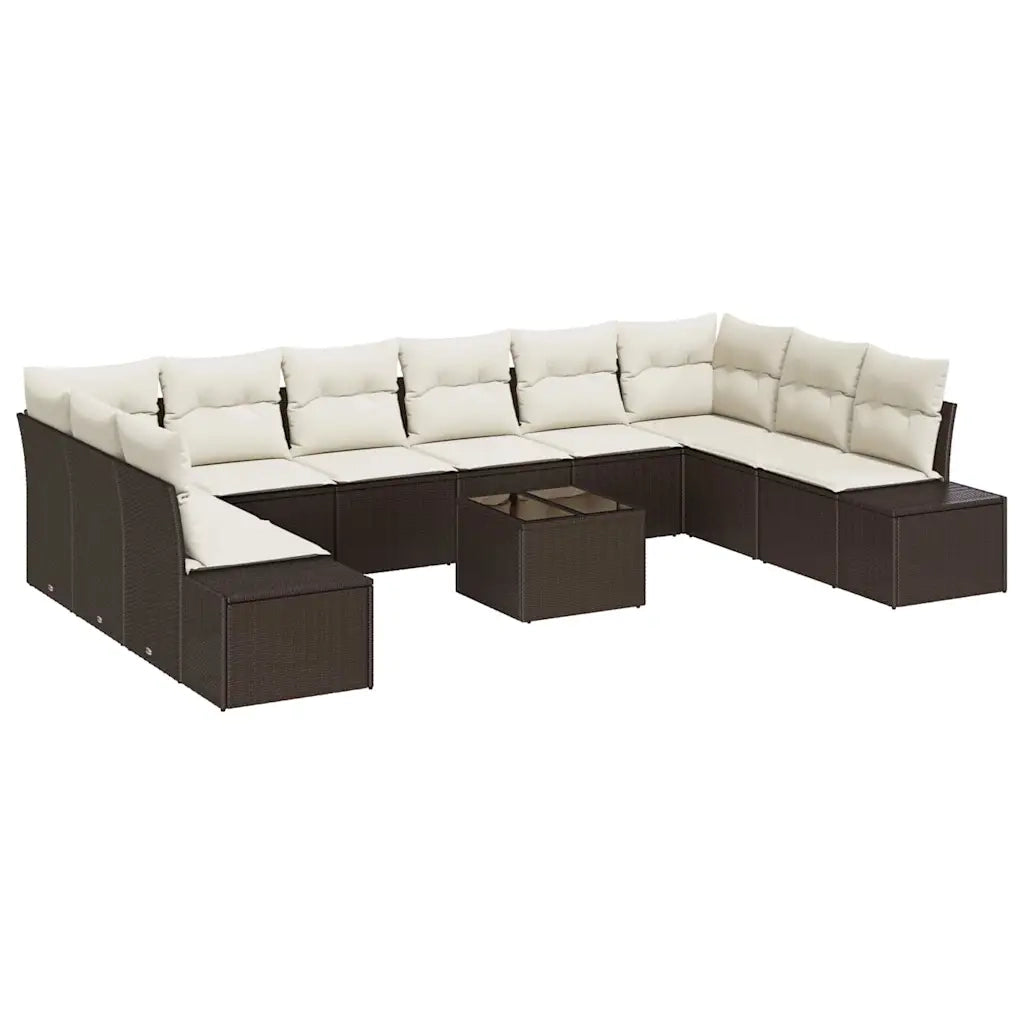 Set Divano da Giardino con cuscino 11 pcs Marrone polyrattan