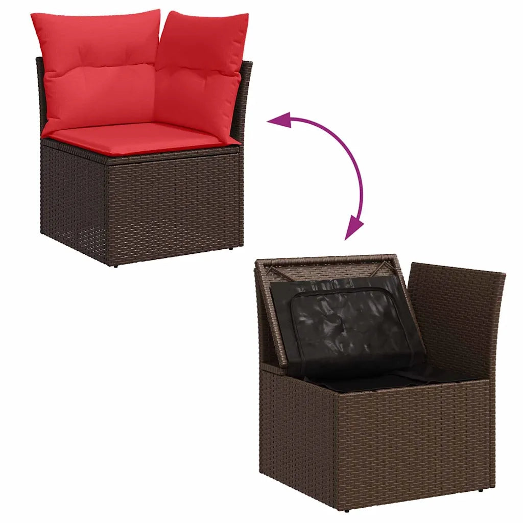 Set Divano da Giardino 10 pcs Marrone e Rosso polyrattan 3354893