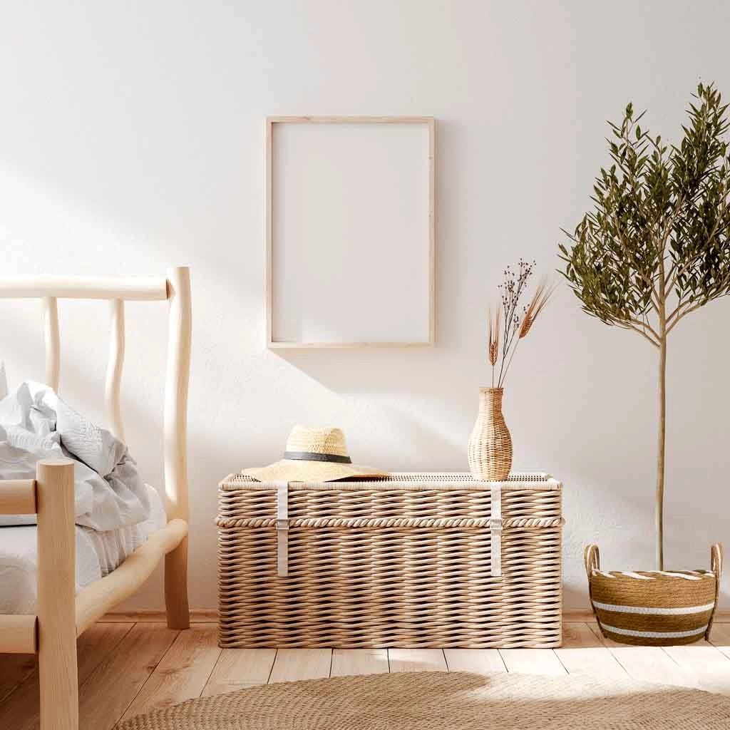 Navicella in fibra naturale intrecciata a mano marrone 30x18x26h