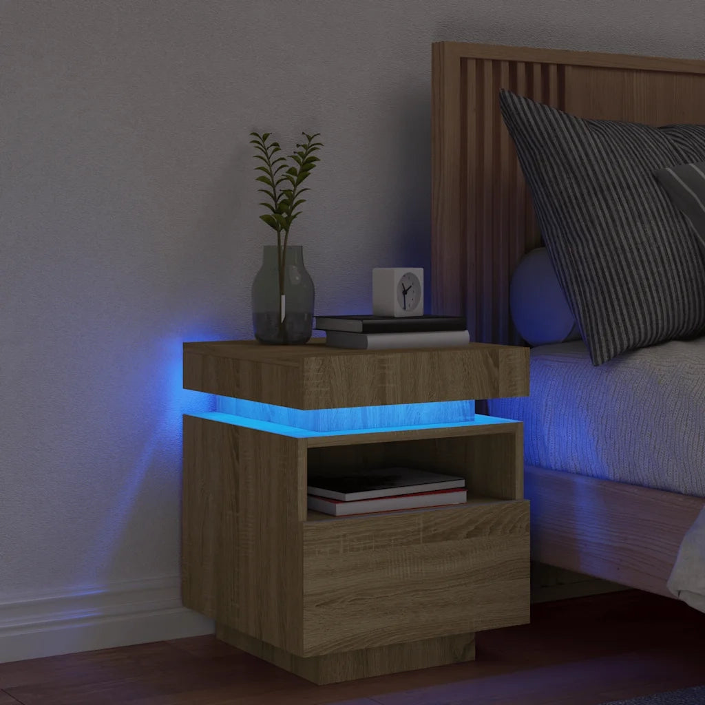 Comodino con Luci LED Rovere Sonoma 40x39x48,5 cm 836788