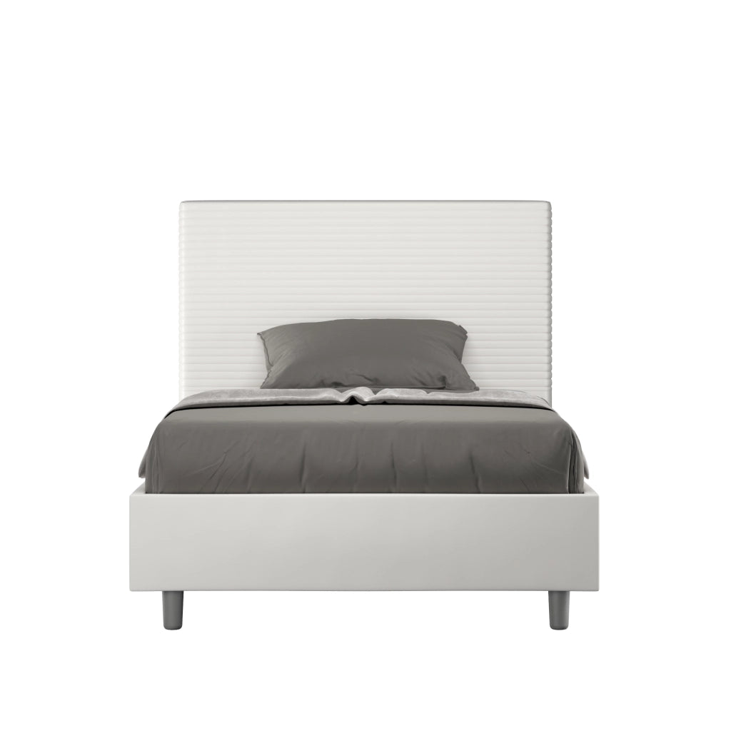 BS COM Letto una piazza e mezza senza rete imbottito 130x200 similpelle bianco