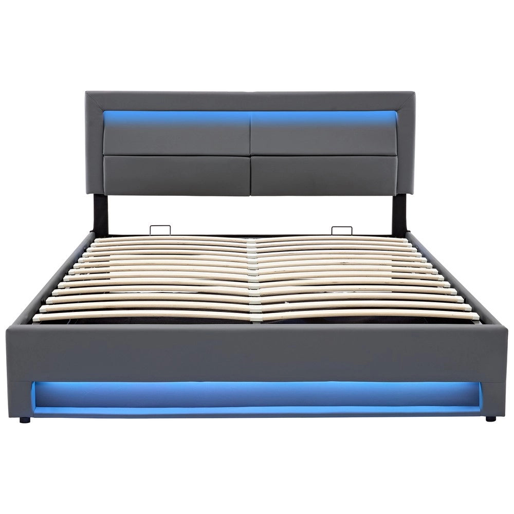 Letto Imbottito con LED e Contenitore ¨C Xylo ¨C Grigio, 140x190, USB