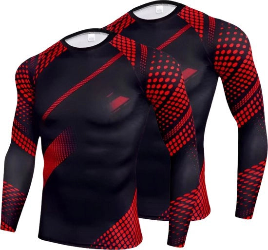 Maglietta sport compressa uomo 2 in 1 - inverno caldo - termica - rossa mimetica - XXXL