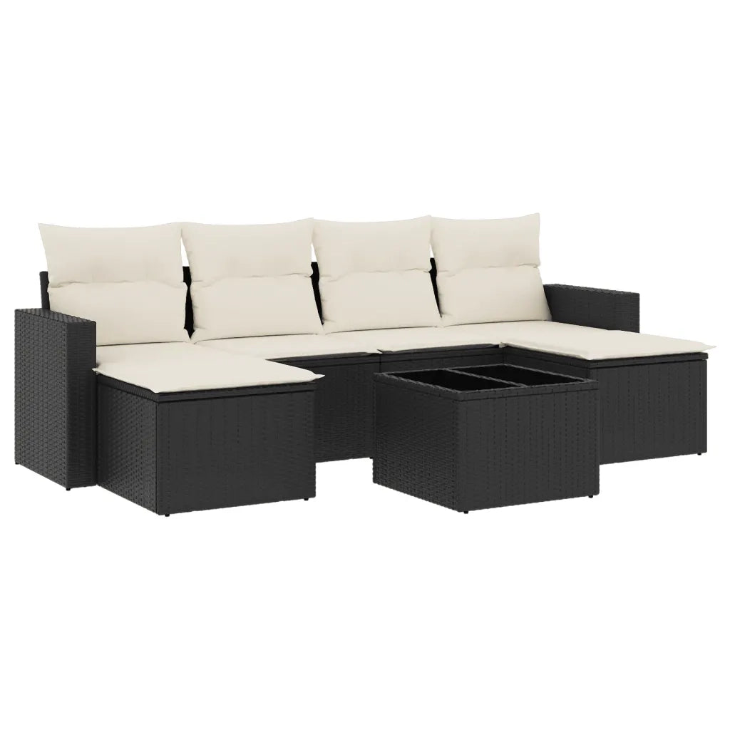 Set Divani da Giardino con Cuscini 7pz Nero Polyrattan 3219316
