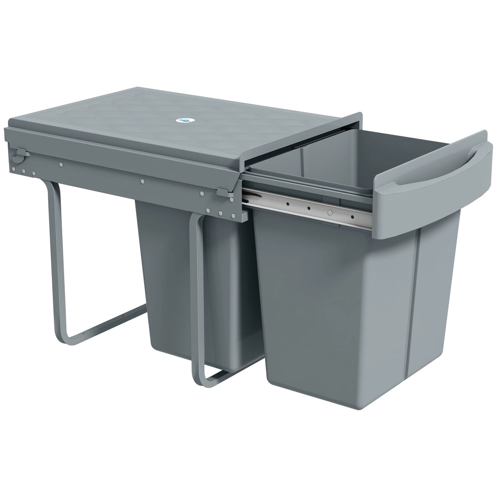 Cestino Sottolavello 2 Contenitori Riciclabili Estraibili 2x20L ¨C Minimal ¨C Grigio