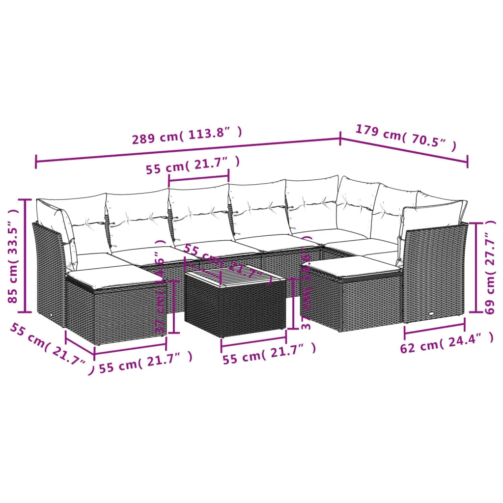 Set Divano da Giardino 10 pz con Cuscini Beige in Polyrattan