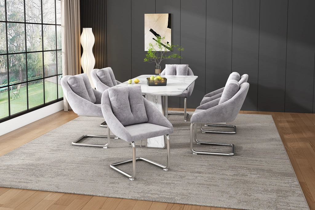 Sedia da sala da pranzo in velluto con design ergonomico, set da 4 pezzi per casa e ufficio, grigio