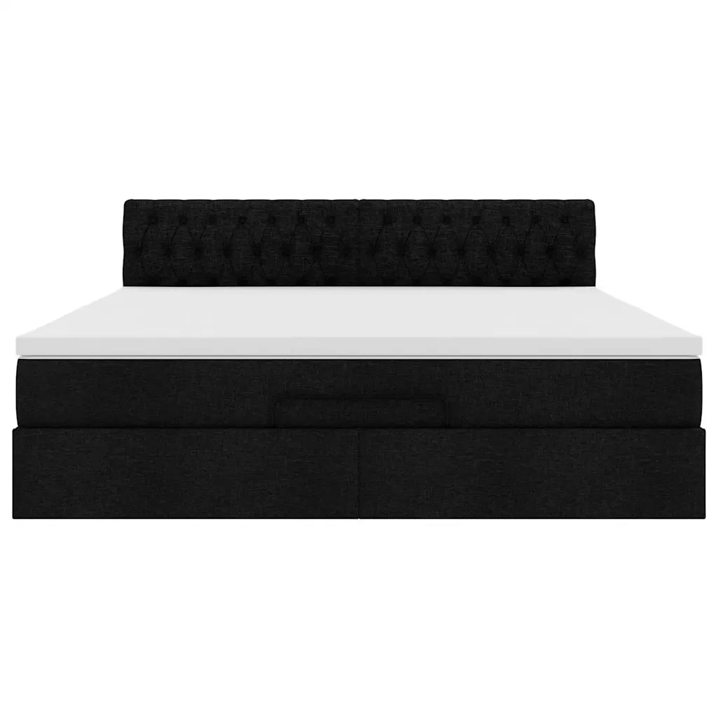 Struttura Letto Pouf con Materasso Nero 160x200 cm in Tessuto 3312404