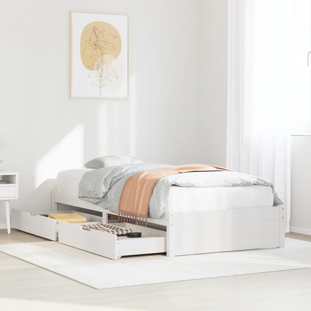 Letto senza Materasso-Struttura Letto Bianco 75x190 in Legno Massello di Pino 262493