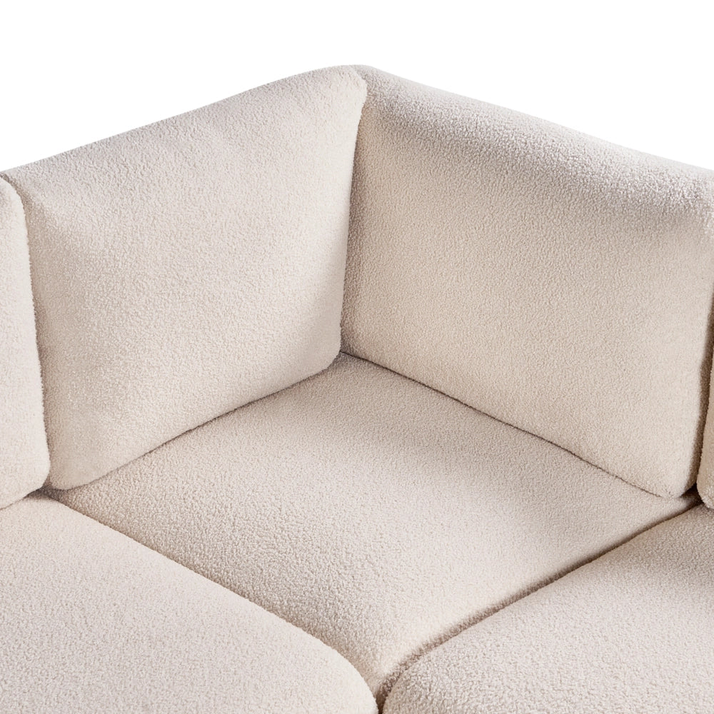 Divano angolare destro Bianco sporco Boucle 5 posti Divano componibile modulare con cuscini Soggiorno moderno