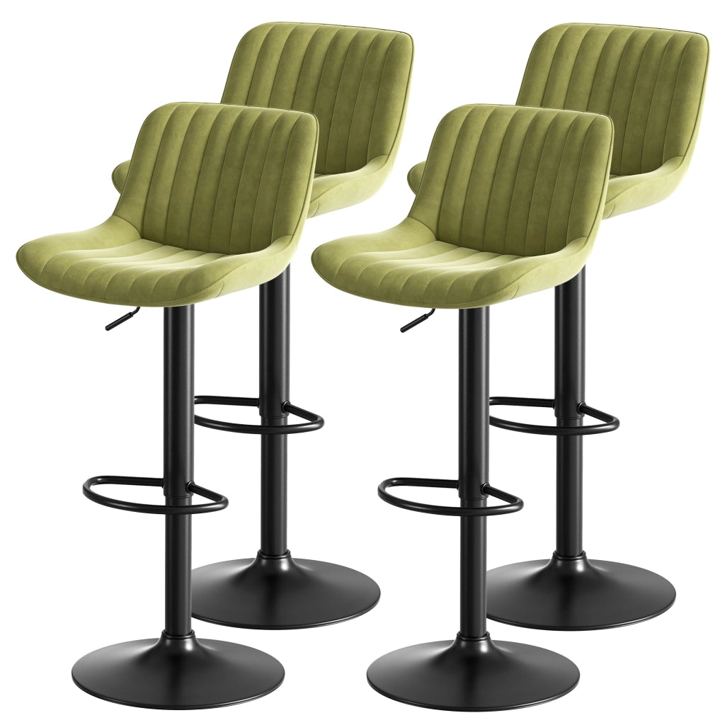 Sedie da Bar Girevoli Set 4 Pezzi ¨C Xylo ¨C Velluto Verde, Altezza Regolabile
