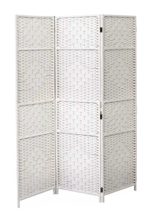 SEPARE IN VIMINI DA INTERNO CON 3 PANNELLI E STRUTTURA DA 135X180 CM BIANCO