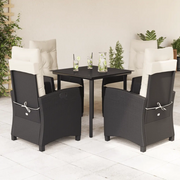 Set da Pranzo da Giardino 5 pz Nero con Cuscini in Polyrattan 3212733