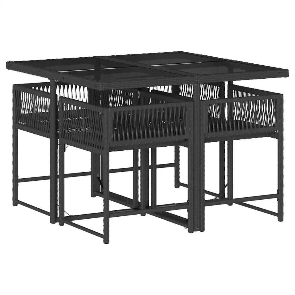 Set da Pranzo da Giardino 5 pz Nero con Cuscini in Polyrattan 3211434
