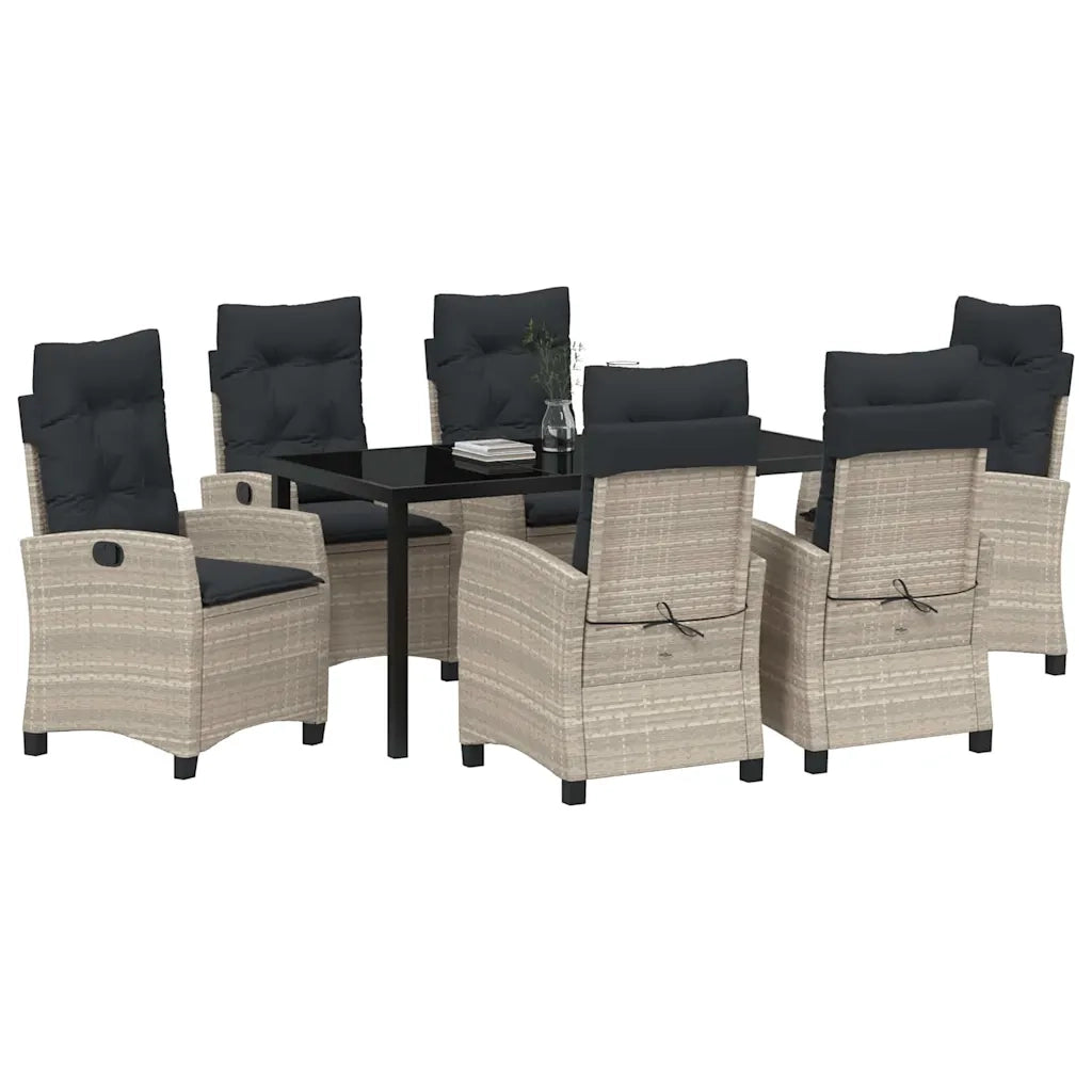 Set da Pranzo per Giardino 7 pcs Grigio chiaro polyrattan