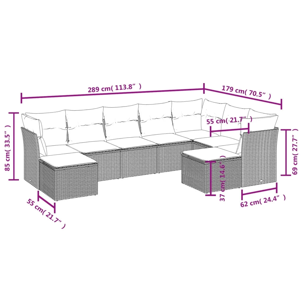 Set Divani da Giardino 9 pz con Cuscini Nero in Polyrattan 3218565