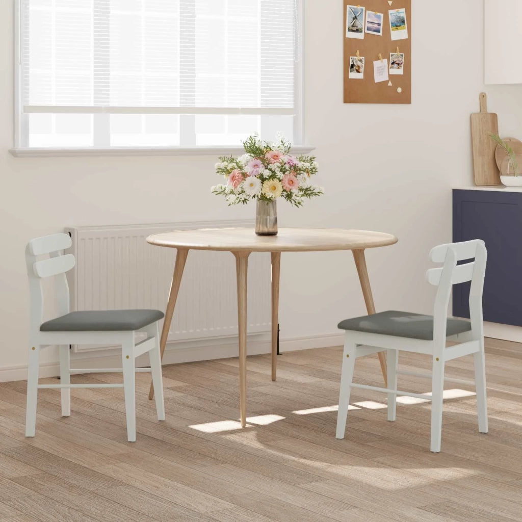 Sedia da pranzo 2 pcs Bianco e Grigio Legno di gomma solido 42020514