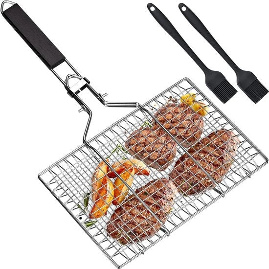 Cestello per Griglia a Barbecue in Acciaio Inossidabile per Pesci e Verdure - Ripiegabile e Portatile