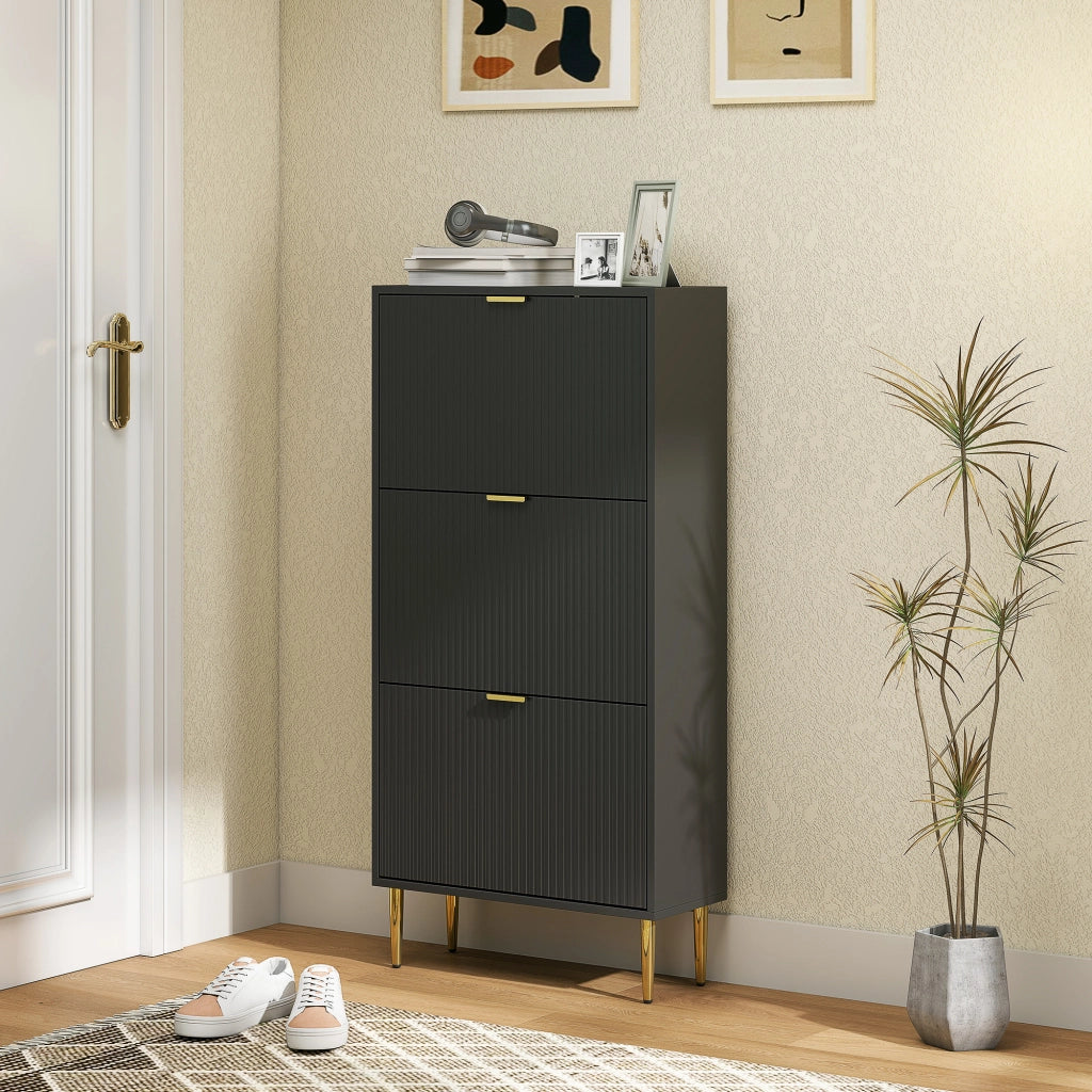 Scarpiera con Ante e Cassetti ¨C Minimal ¨C Nero 60x24x122,5 cm