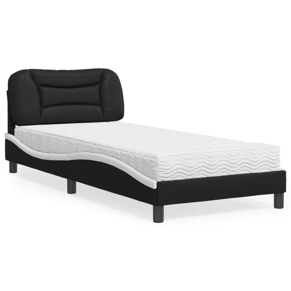 Letto con Materasso Hvar Nero e Bianco 90x200 cm in Similpelle