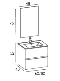 Composizione mobile bagno sospeso con cassetti cm 80 mod. DEARUM - Bianco Lucido