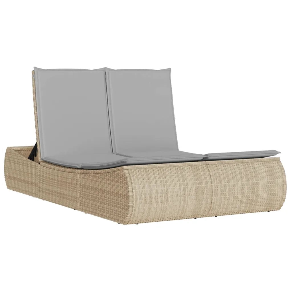 Lettino Prendisole con Cuscini Beige in Polyrattan 368093