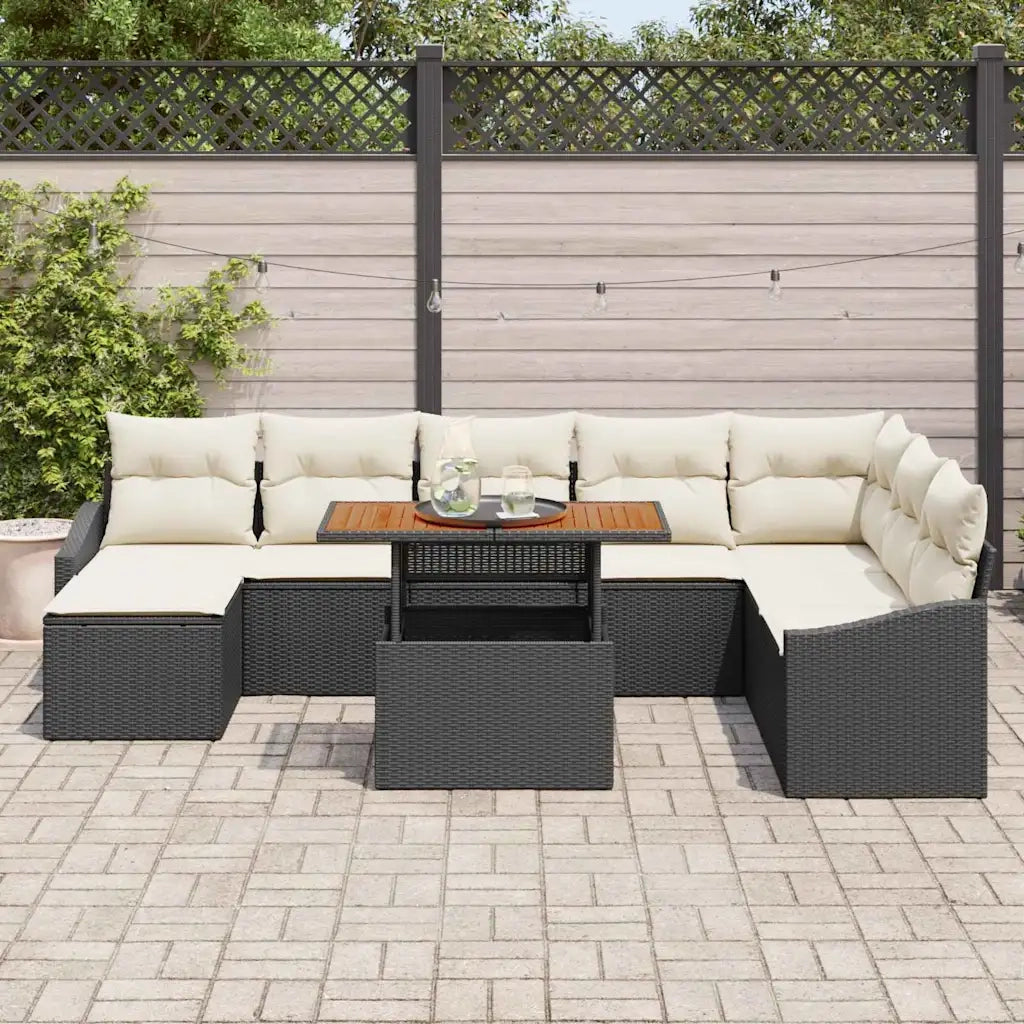 Set da Pranzo per Giardino con cuscino 9 pcs Nero e Crema 3349872