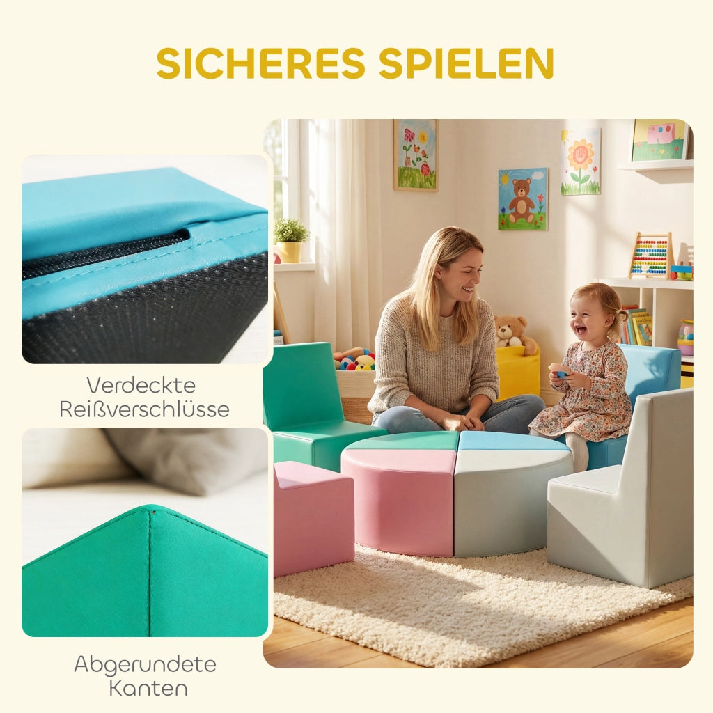 Set Blocchi Morbidi 8 Pezzi con Tavolo e Sedia ¨C Xylo ¨C Schiuma PU Multicolore per Bambini