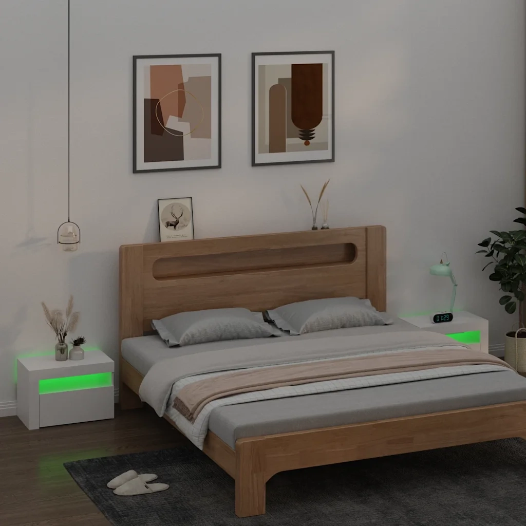 Comodini 2 pz con LED-Set di 2 Tavolino da notte Bianchi 60x35x40 cm