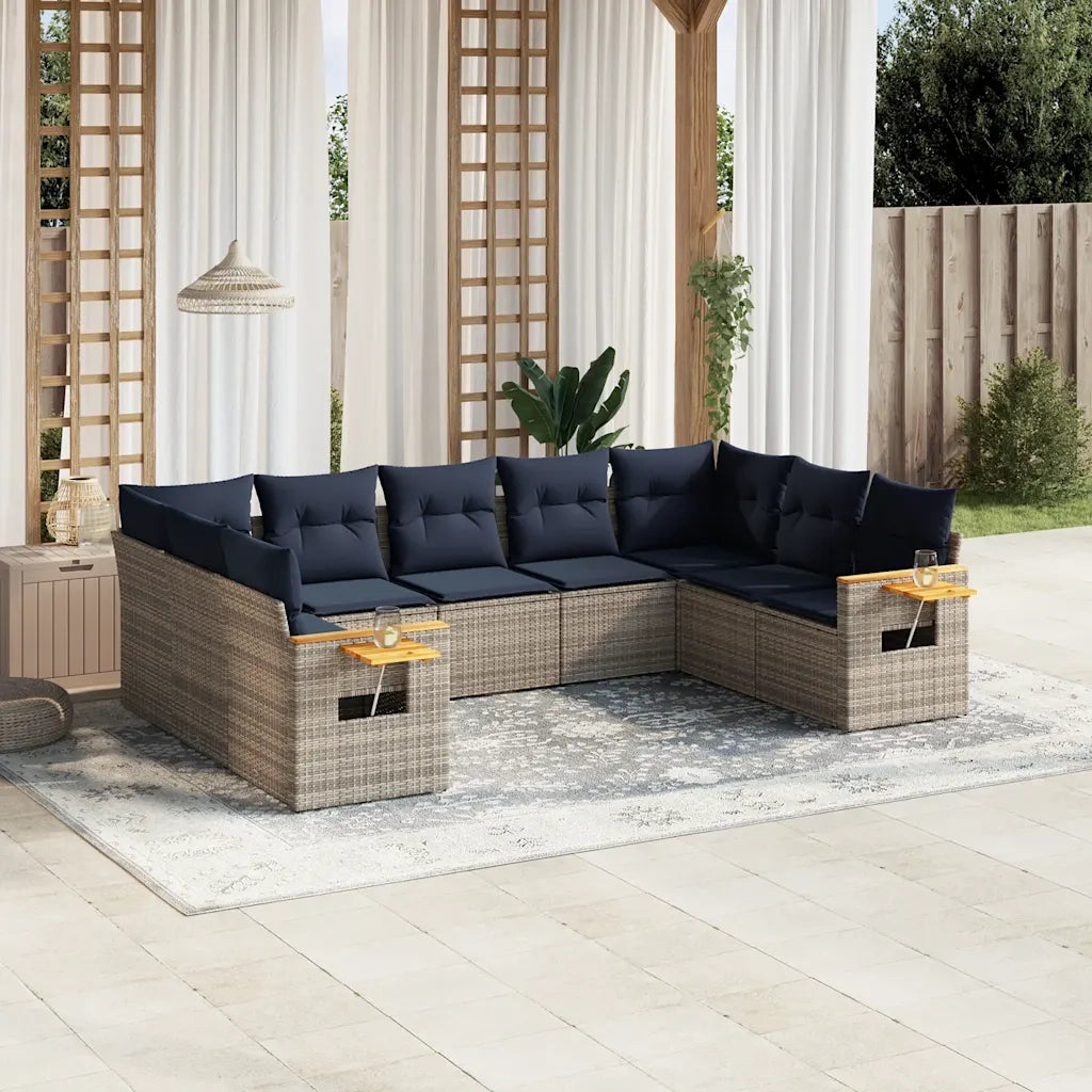Set Divani da Giardino 9 pz con Cuscini Grigio in Polyrattan 3227118