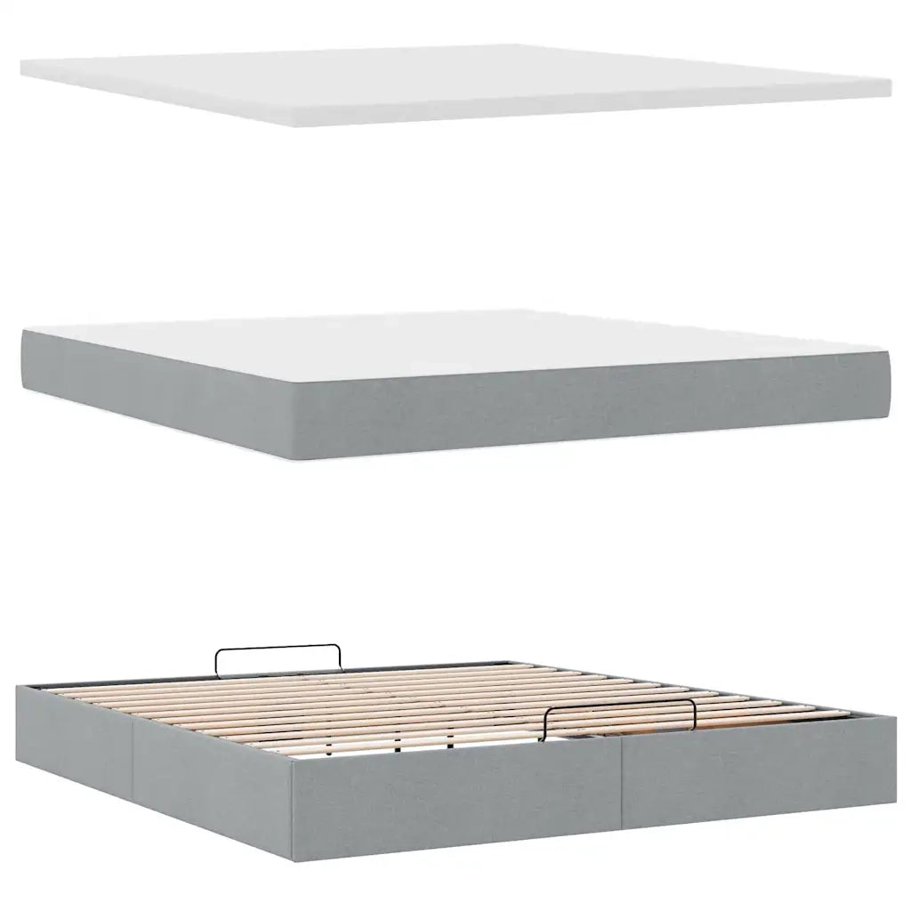 Pouf Letto con Materasso e LED Grigio Chiaro 180x200cm Tessuto 3312492