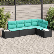 Set Divano da Giardino 5 pz Nero e Turchese polyrattan 3355735