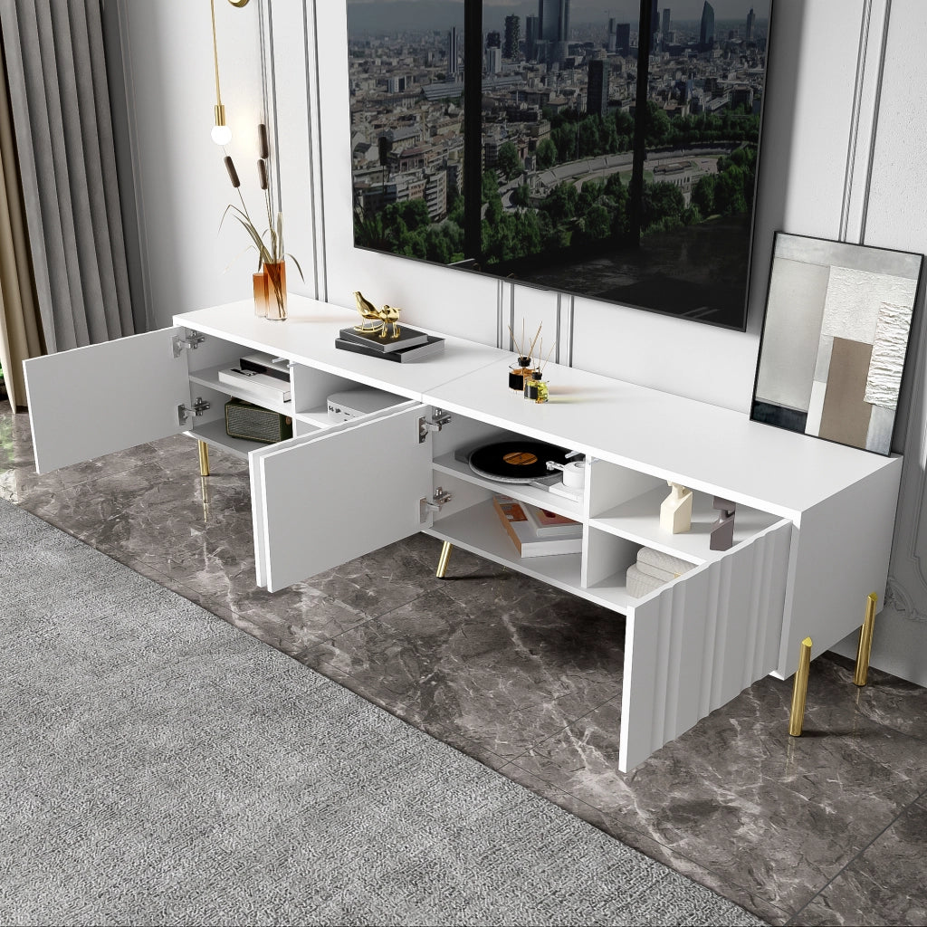 Cassettiera TV bianca; MDF e truciolare; 190 cm