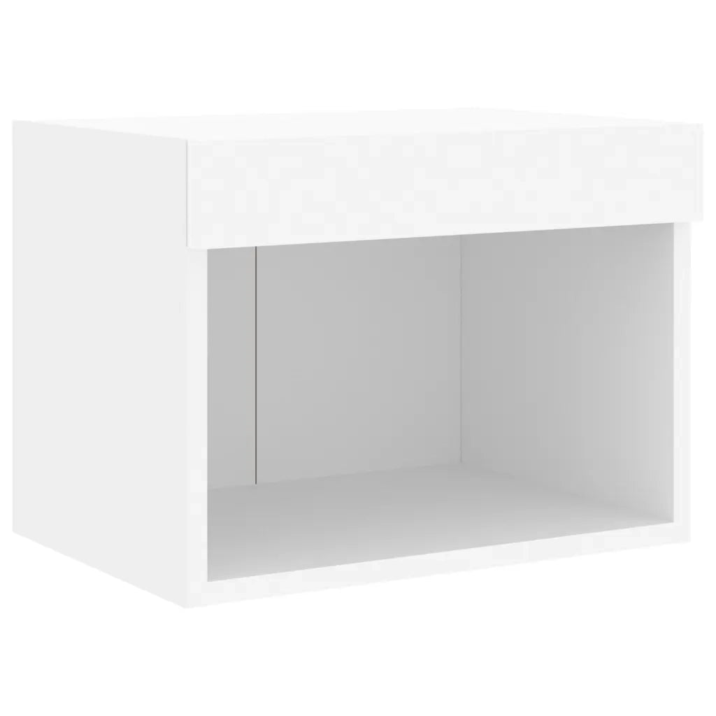 Set di 2 Comodini | Armadio da Notte | Mobiletto da notte con Luci LED a Parete Bianchi