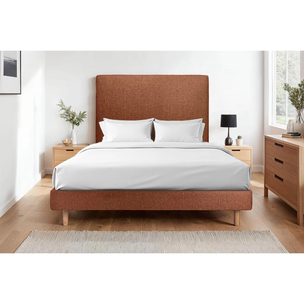 Letto 150x190 cm con testata imbottita - tessuto bouclé