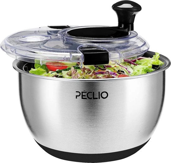 Centrifuga per insalata in acciaio inossidabile 18/10 con trasmissione a manovella e contenitore da 4,5 litri, compatibile con lavastoviglie, smight