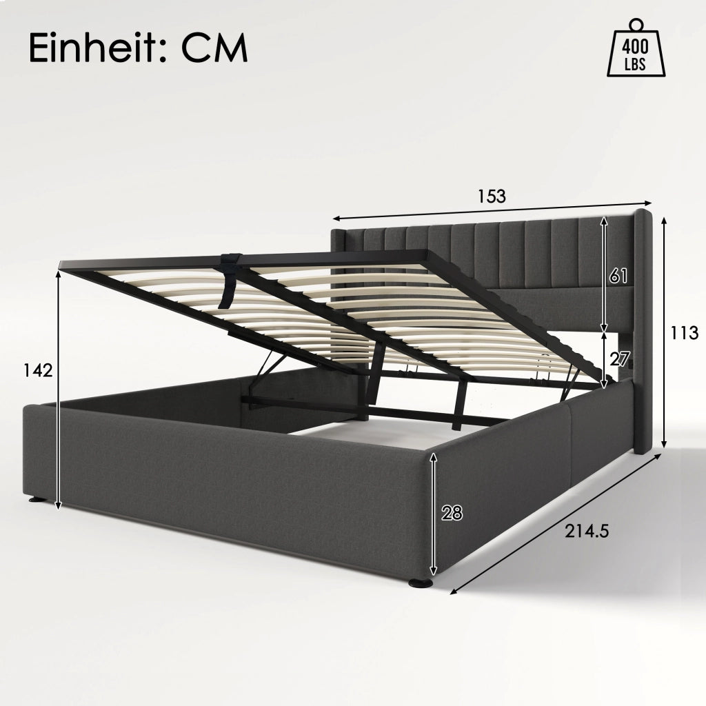 letto imbottito lino grigio 140x200 cm
