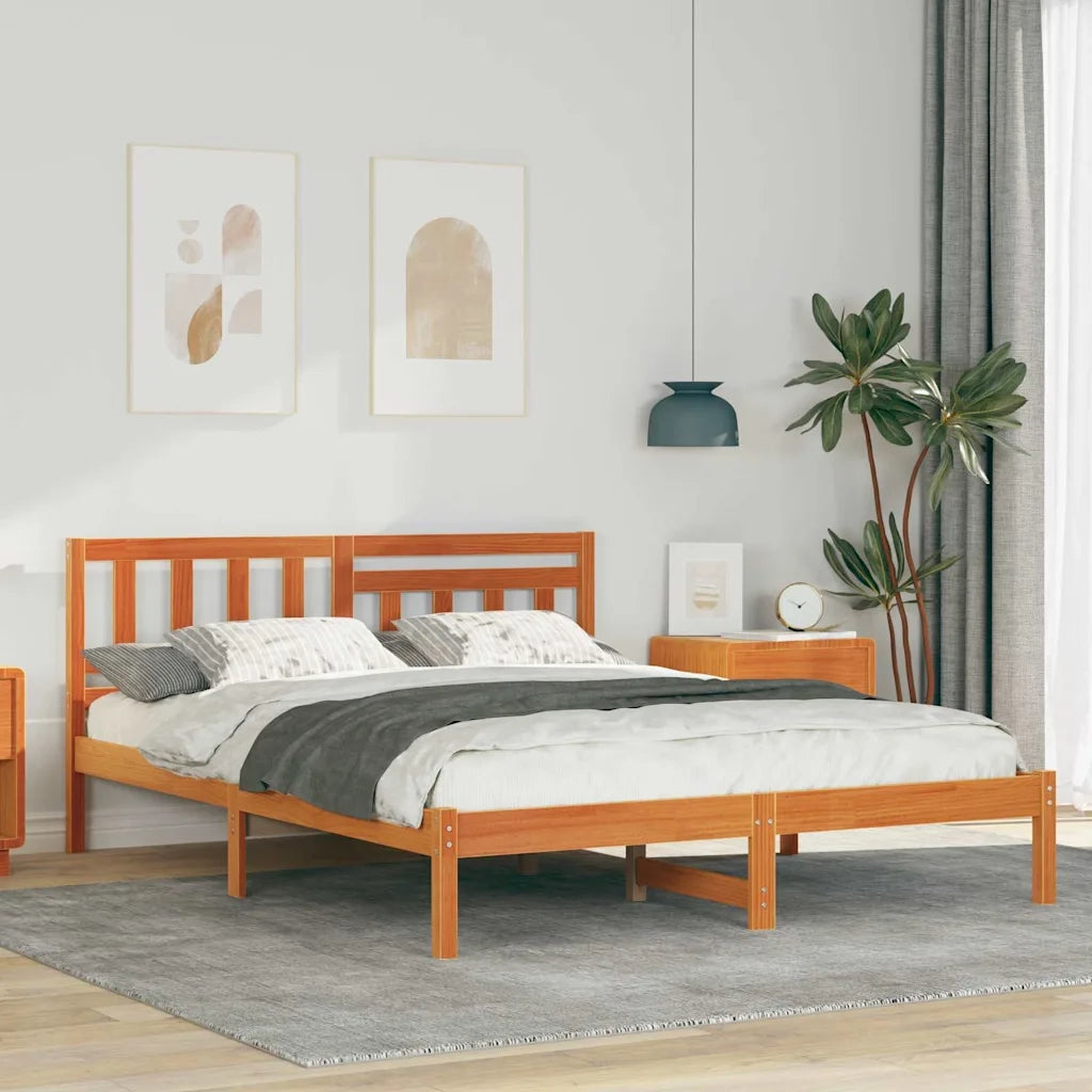 Struttura del letto-Giroletto Marrone cerato 150 x 200 cm Pino massello 409608