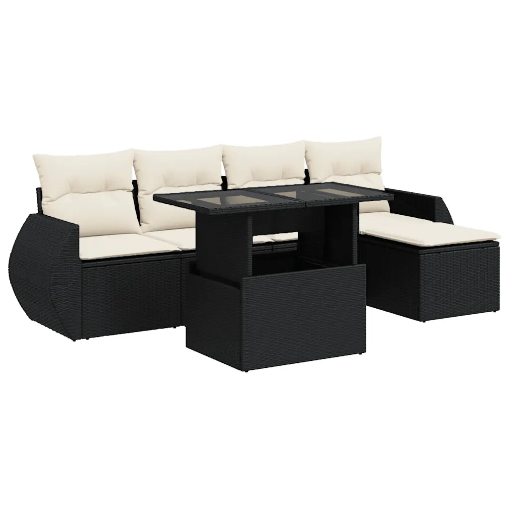 Set Divano da Giardino 6 pz con Cuscini Nero in Polyrattan 3326617