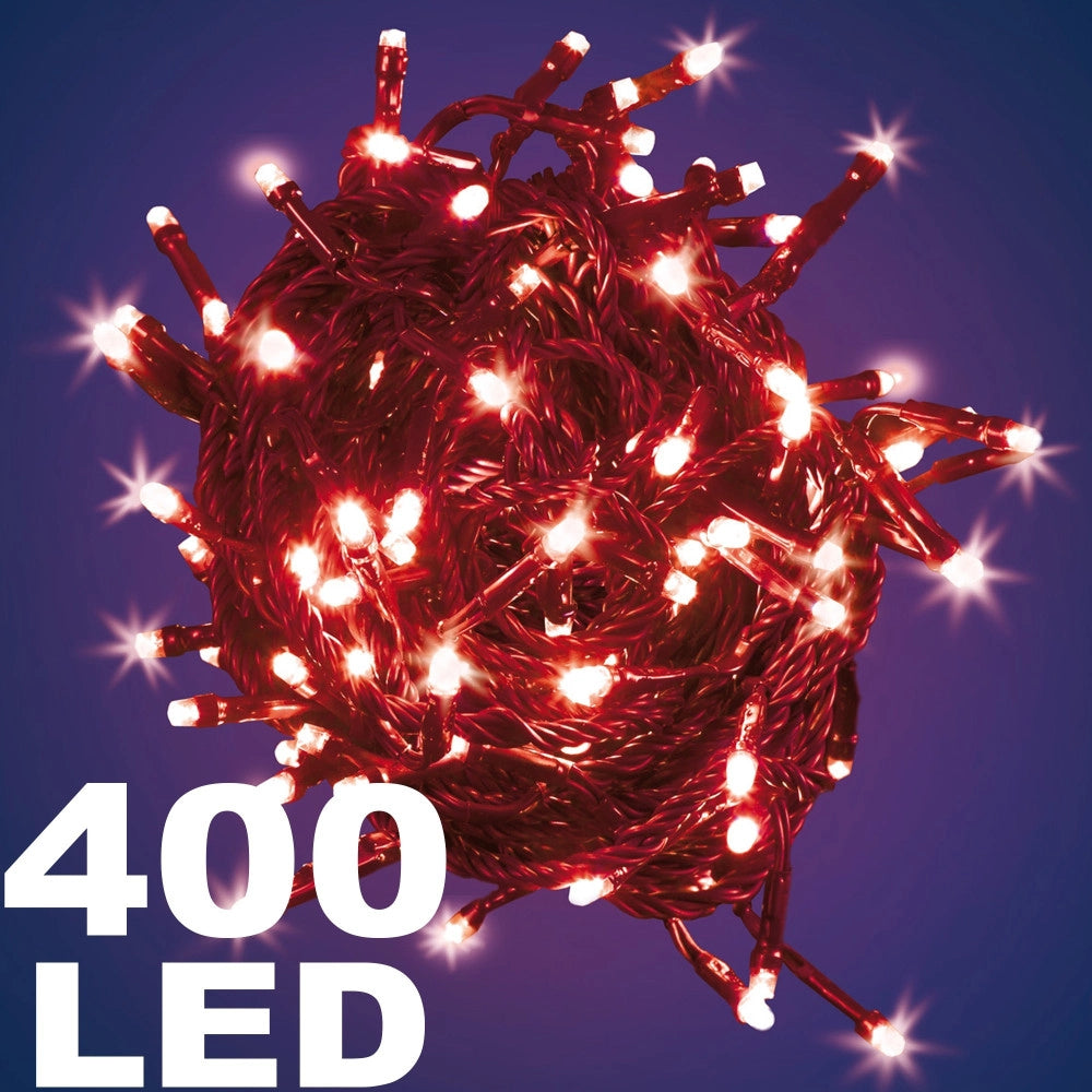 Trade Shop - Catena Luminosa 400 Luci Led Lucciole Colore Rosso Controller 8 Funzioni Interno -