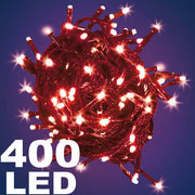 Trade Shop - Catena Luminosa 400 Luci Led Lucciole Colore Rosso Controller 8 Funzioni Interno -